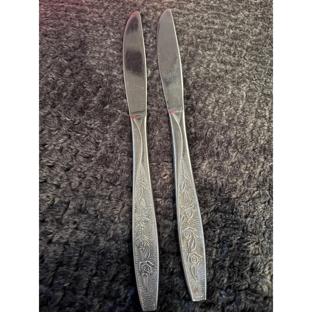 CustomCraft Stainless Taiwan Rose Pattern Dinner Knives – Set of 2